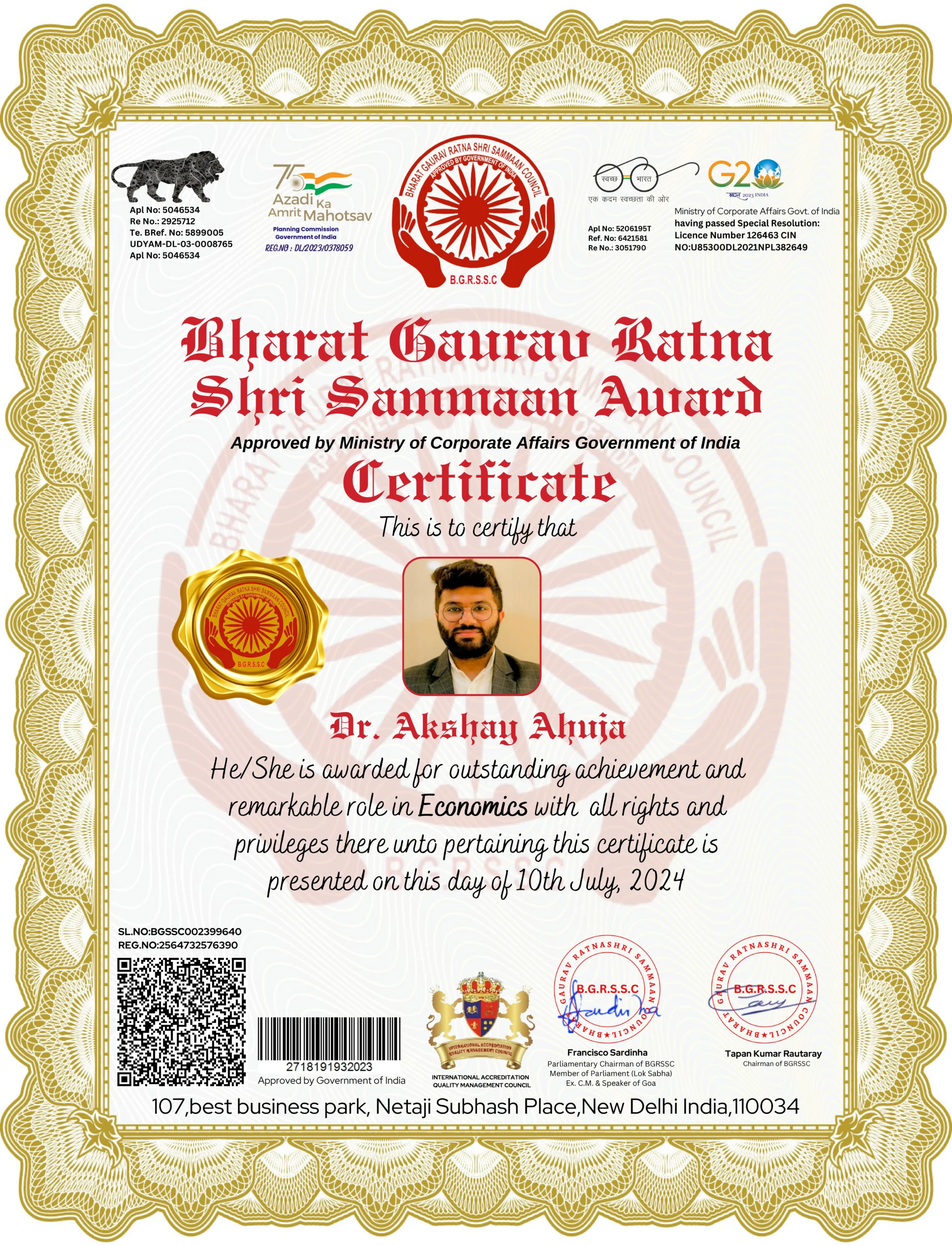 Bharat Gaurav Ratna Shri Sammaan Award